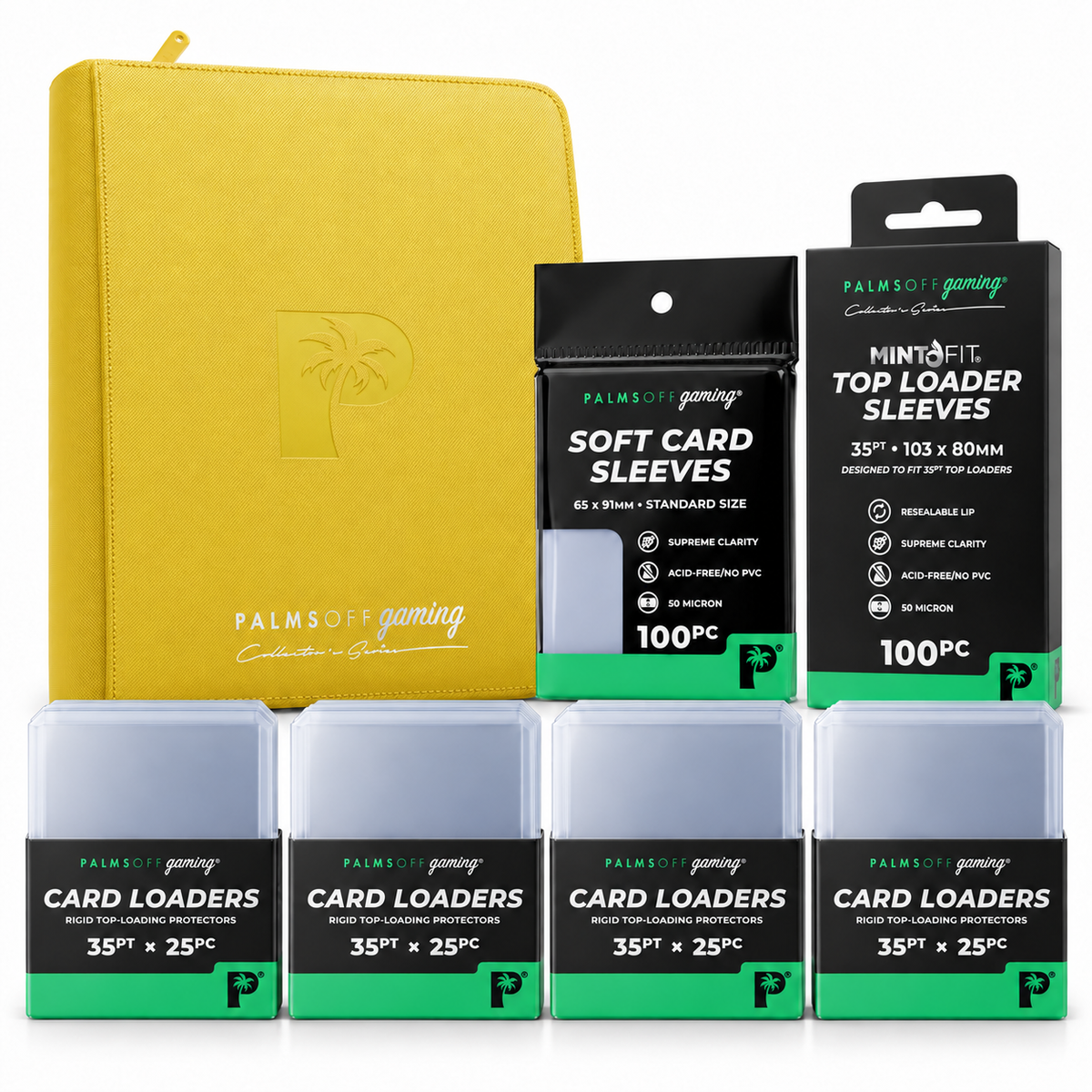 Palms Off Gaming 9-Pocket Top-Loader Binder Yellow + 100 Loaders & Sleeves