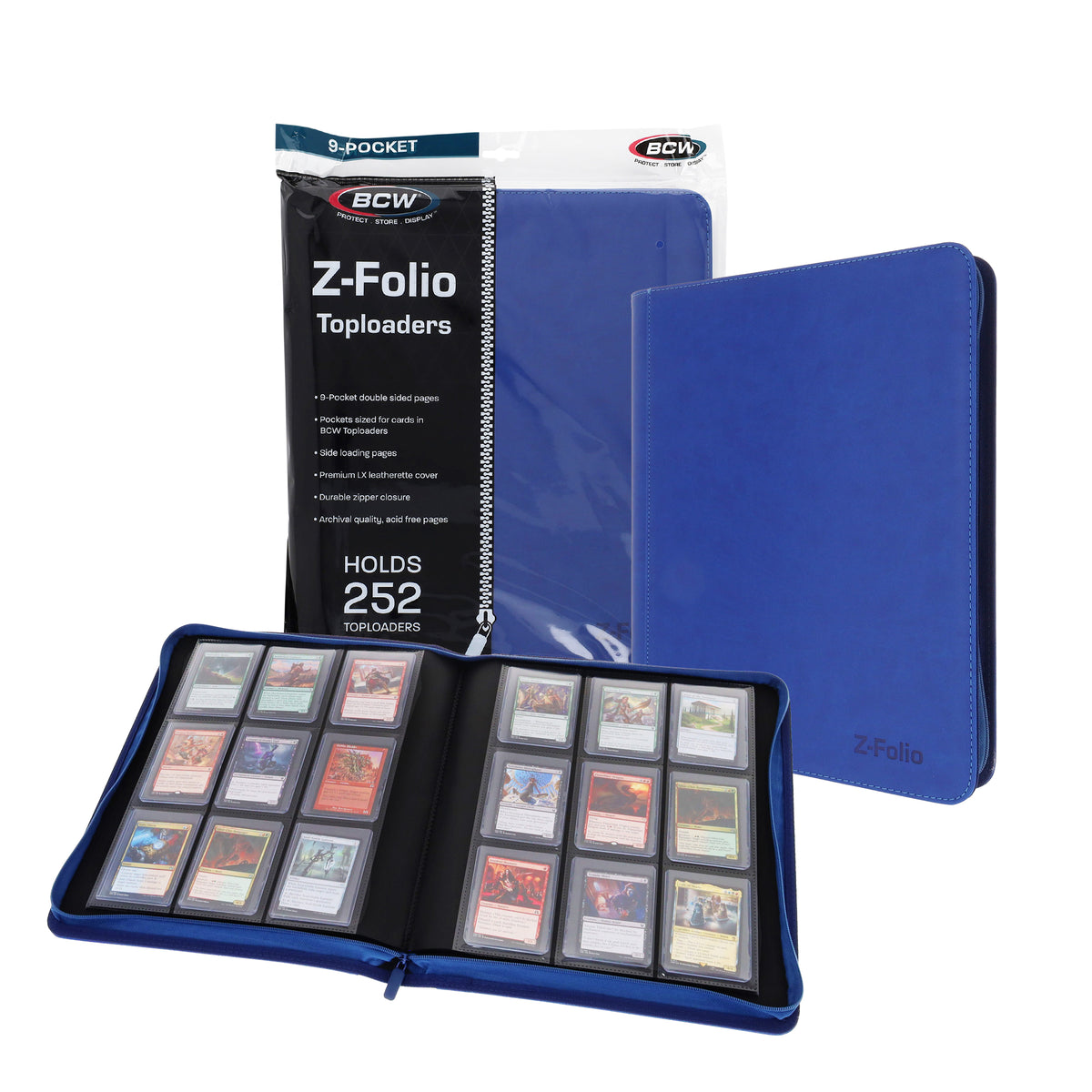 BCW Z-Folio 9-Pocket Lx Album - Toploaders - Blue – front product view