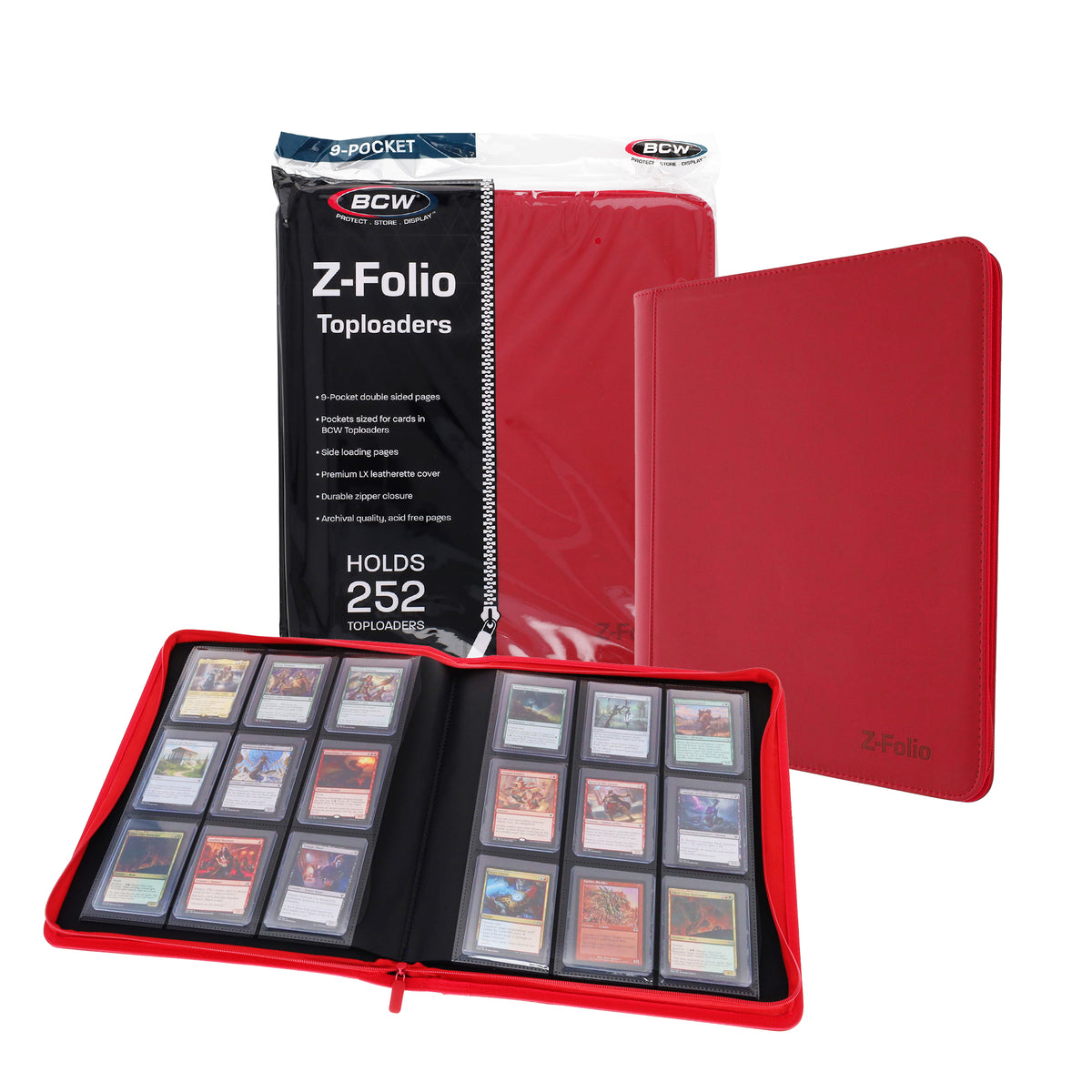 BCW Z-Folio 9-Pocket Lx Album - Toploaders - Red – front product view