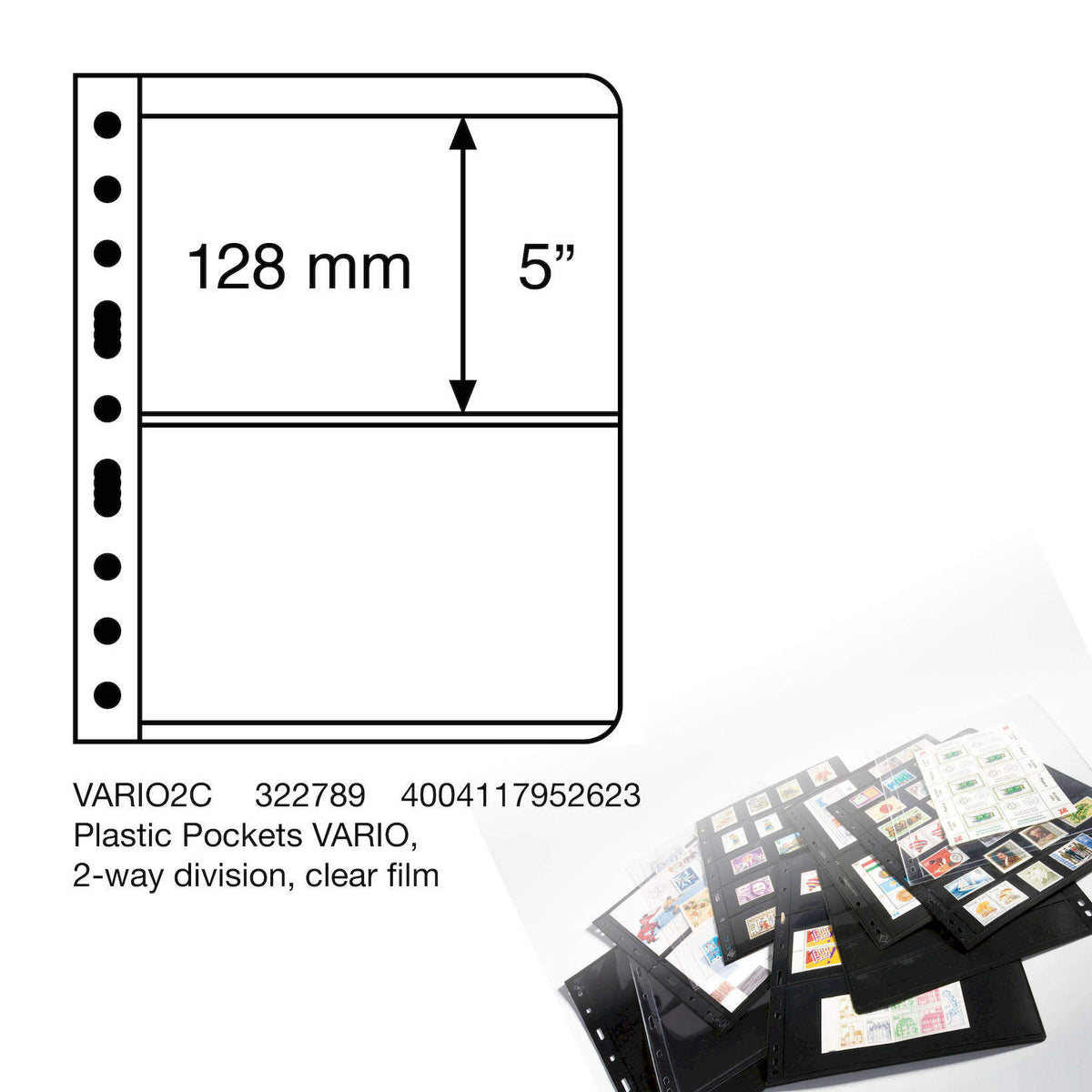 Plastic pockets VARIO, 2-way division, clear film