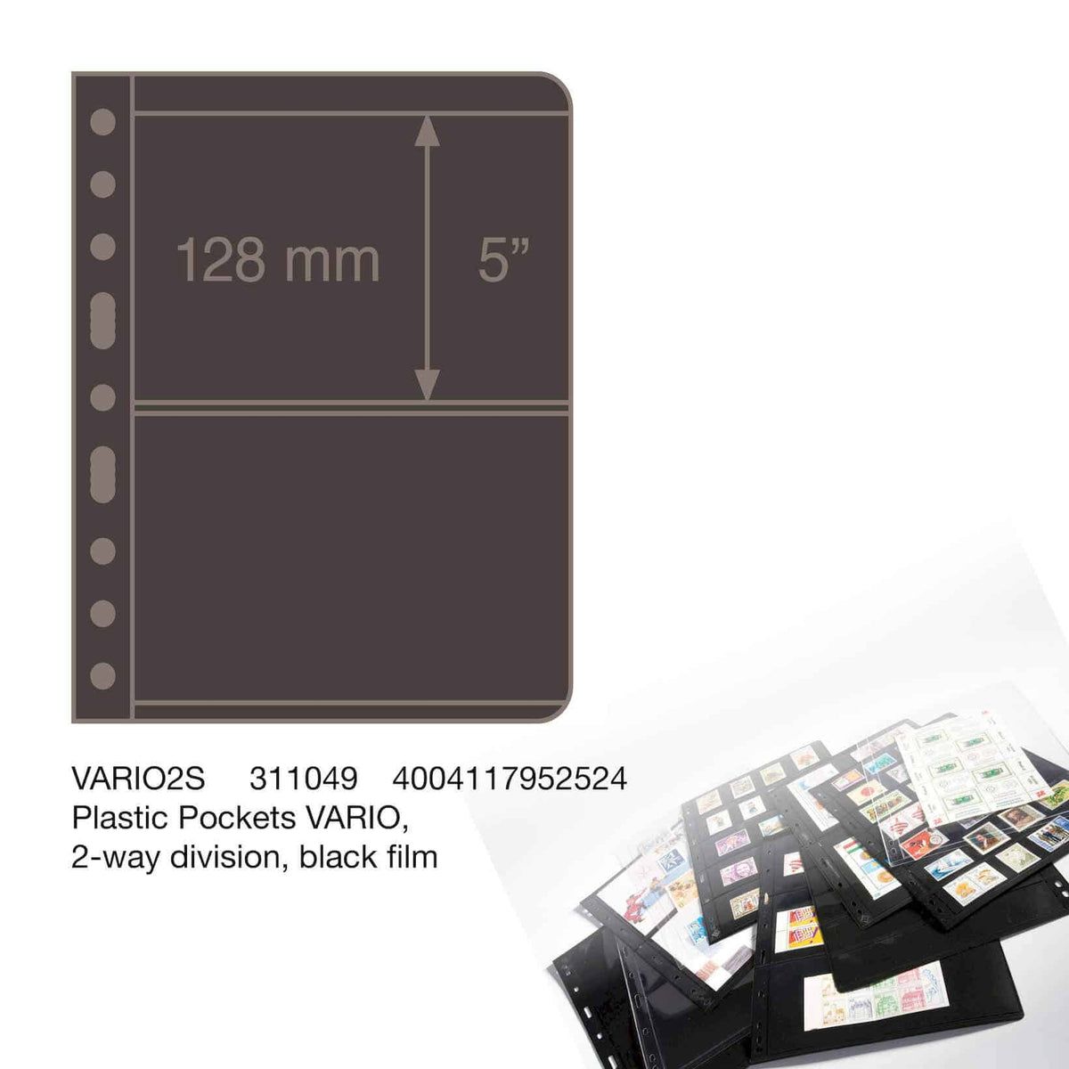 Plastic Pockets VARIO, 2-way division, black film- double sided