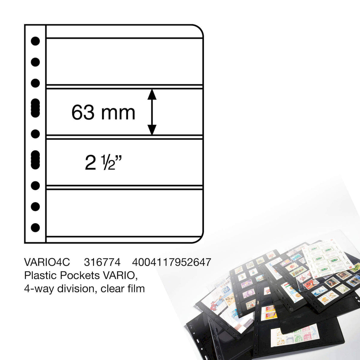 Plastic Pockets VARIO, 4-way division, clear film