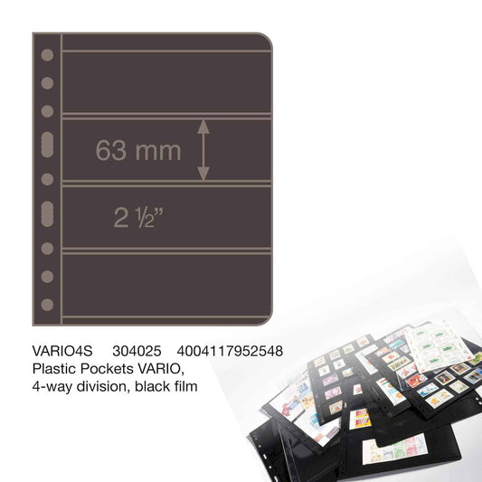 Plastic Pockets VARIO, 4-way division, black film- double sided