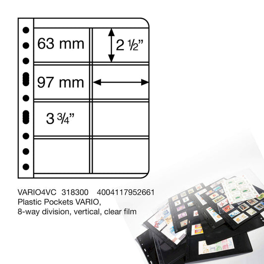Plastic pockets VARIO, 8-way division, for telephone cards, clear film