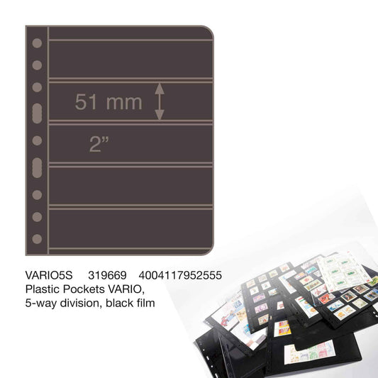 Plastic pockets VARIO, 5-way division, black film- double sided