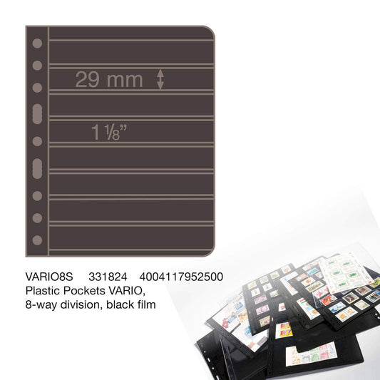 Plastic pockets VARIO, 8-way division, black film- double sided