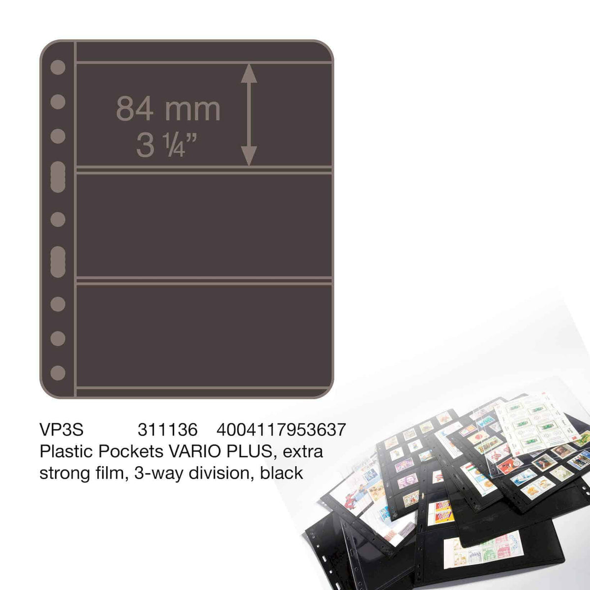 Plastic Pockets VARIO PLUS, extra Strong film, 3-way division, black- double sided