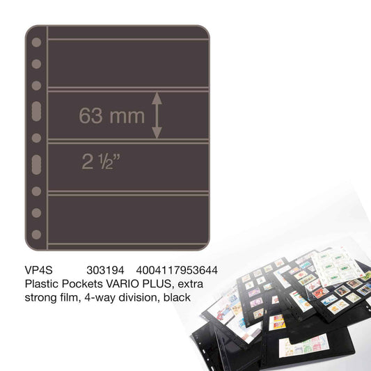 Plastic Pockets VARIO PLUS, extra Strong film, 4-way division, black- double sided