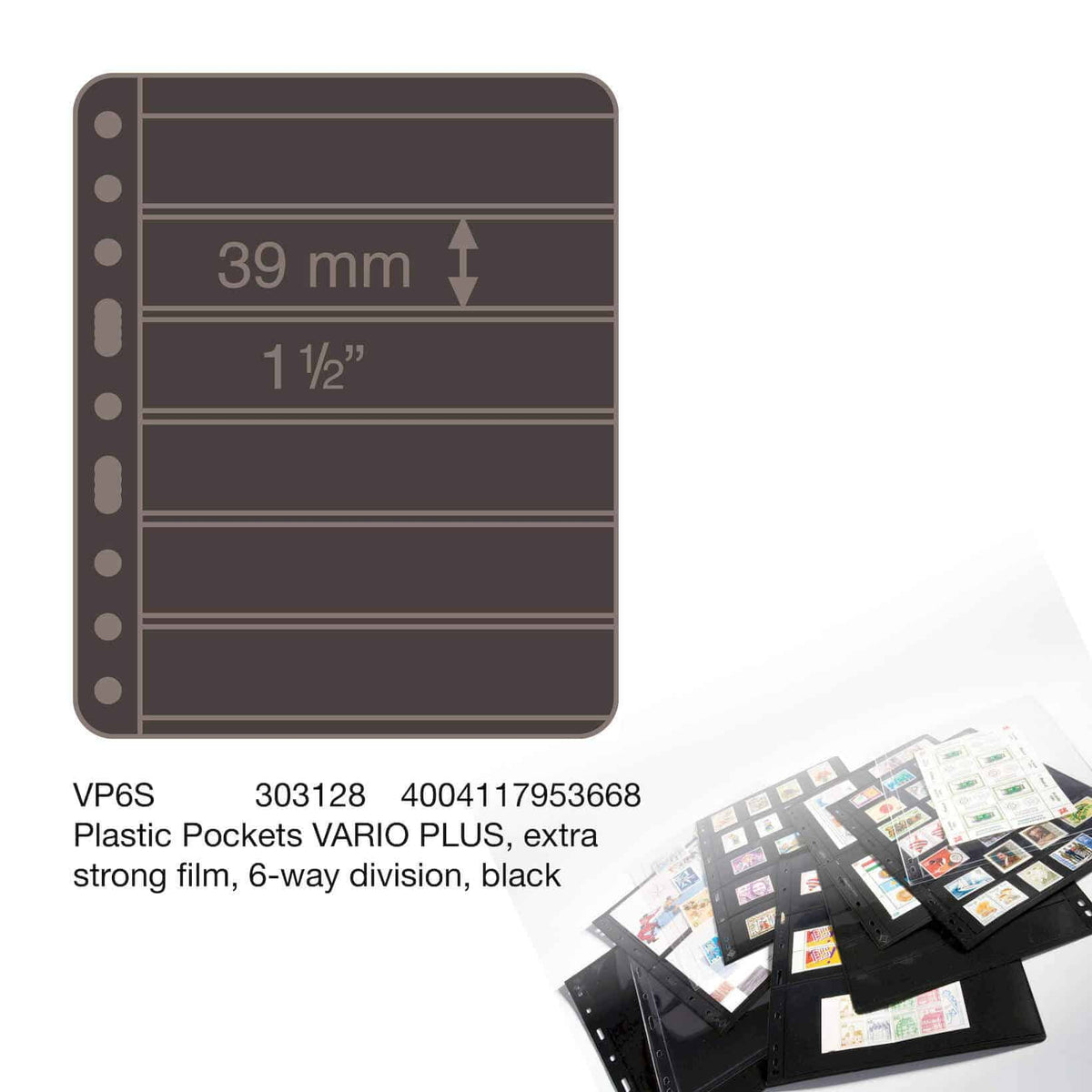 Plastic Pockets VARIO PLUS, extra Strong film, 6-way division, black- double sided