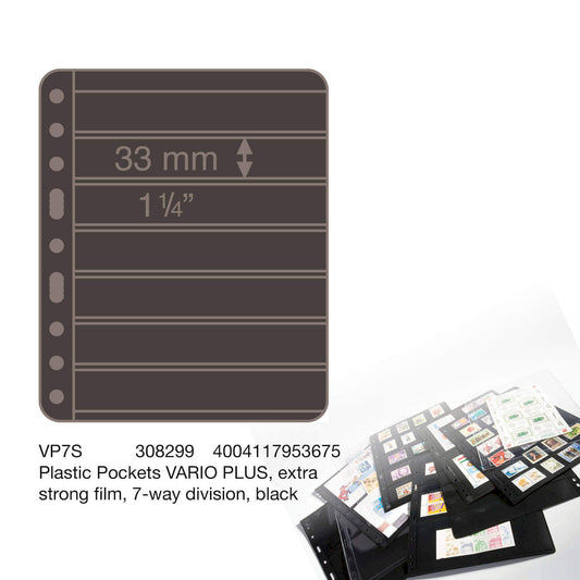 Plastic pockets VARIO PLUS, extra strong film, 7-way division, black- double sided