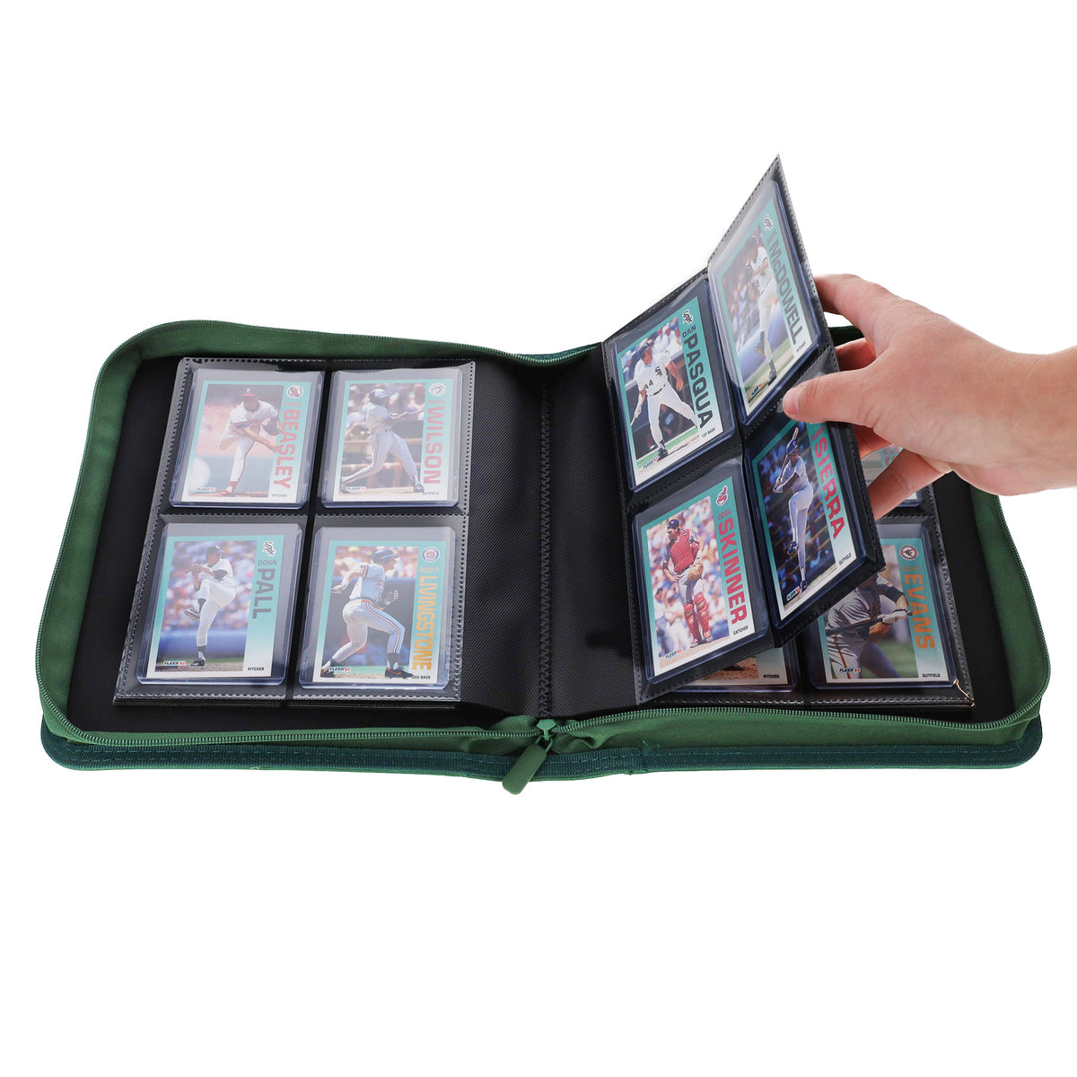 BCW Z-Folio 4-Pocket Lx Album - Toploaders - Green – in-use view