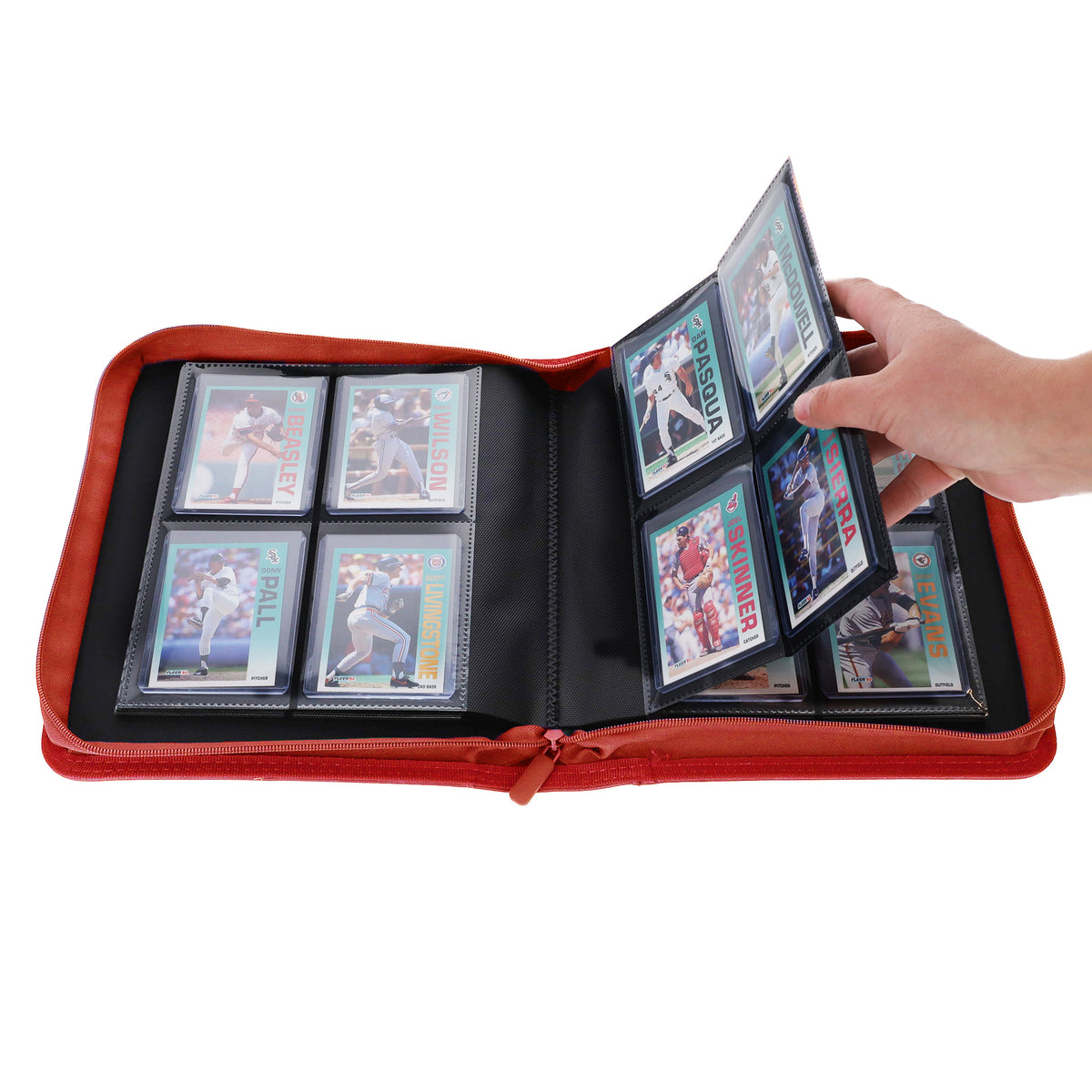BCW Z-Folio 4-Pocket Lx Album - Toploaders - Red – in-use view