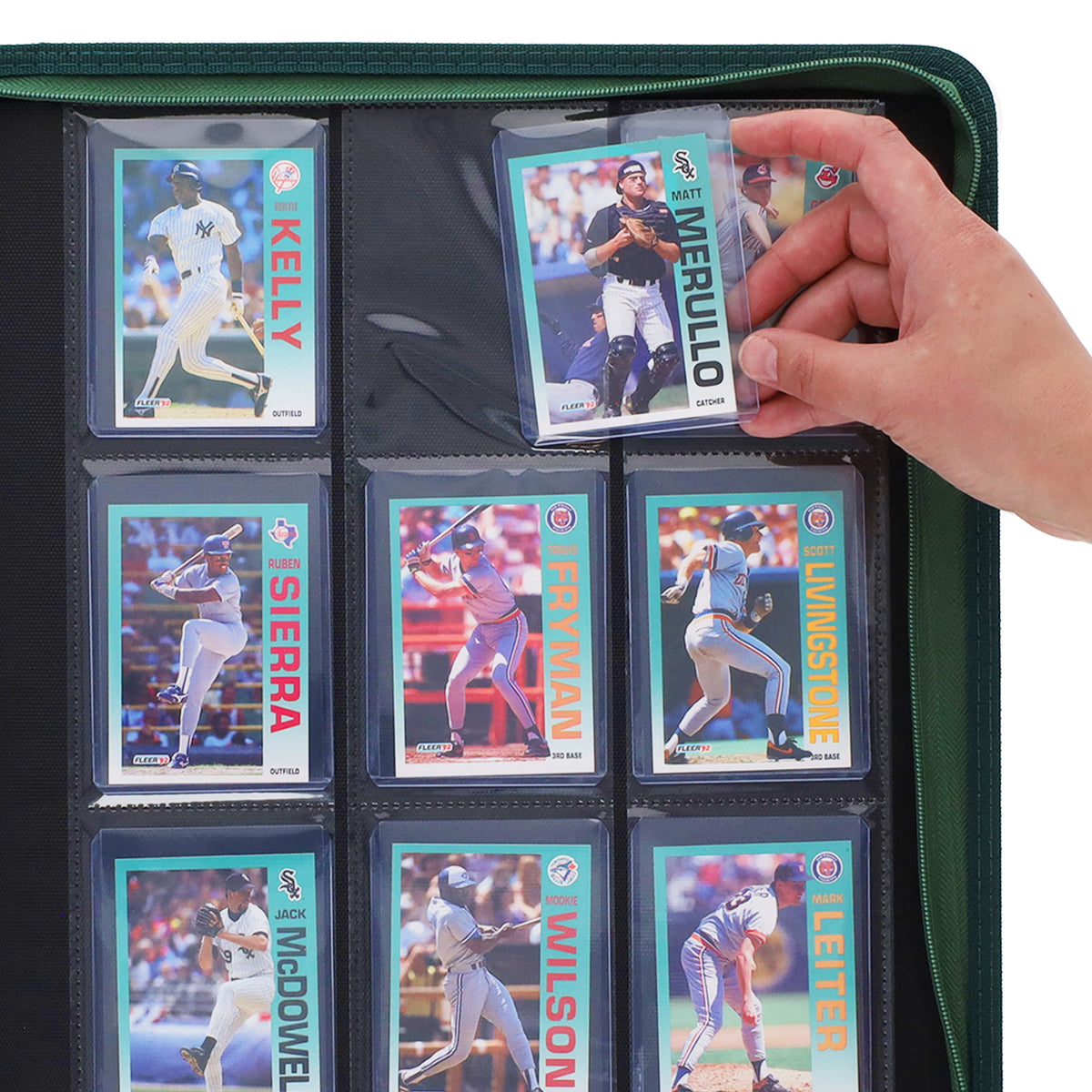 BCW Z-Folio 9-Pocket Lx Album - Toploaders - Green – in-use view