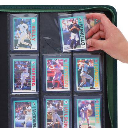 BCW Z-Folio 9-Pocket Lx Album - Toploaders - Green – in-use view