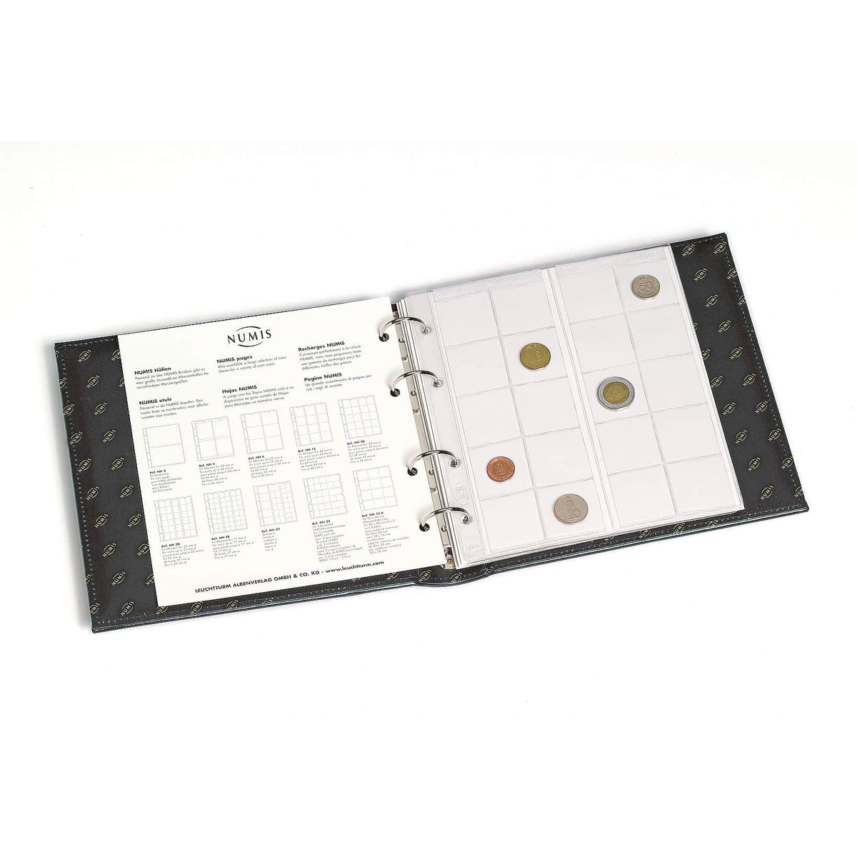 Coin Album NUMIS, Classic Design with slipcase includes 5 different pockets, green