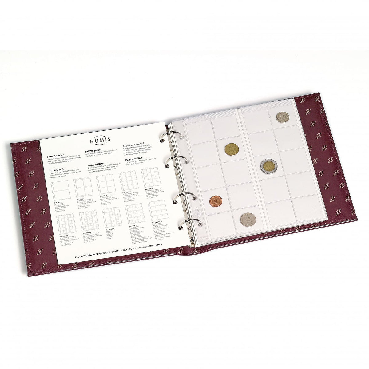Coin Album NUMIS, Classic Design with slipcase includes 5 different pockets, red