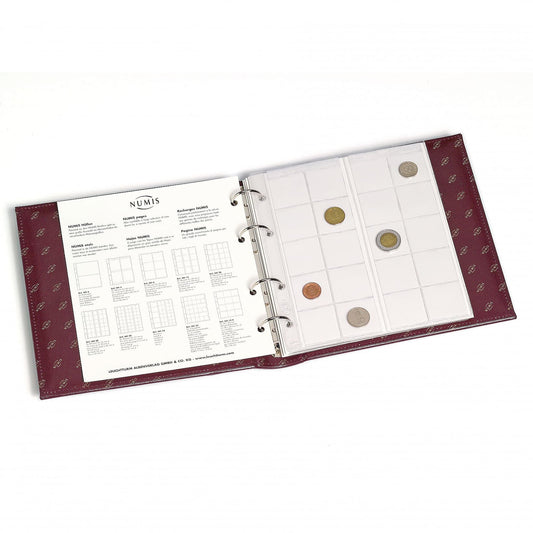 Coin Album NUMIS, Classic Design with slipcase includes 5 different pockets, red