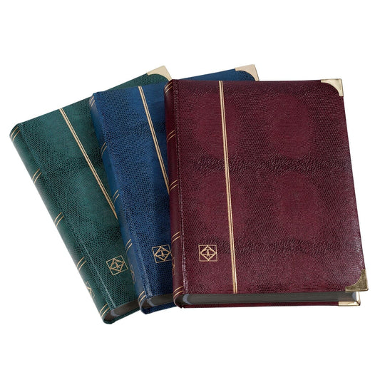 Lighthouse COMFORT DL Stockbook DIN A4, 64 black pages, padded cover crocodile-look, metal corners, red