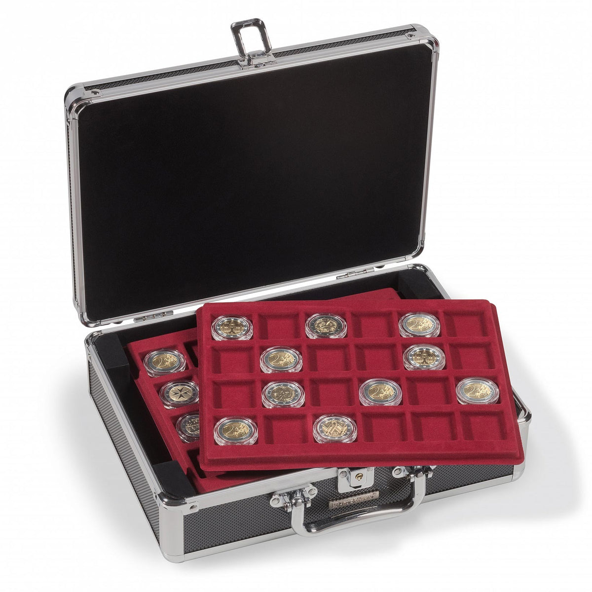 Coin case CARGO S6 for 120 10- / 20-euro coins in capsules, black / silver