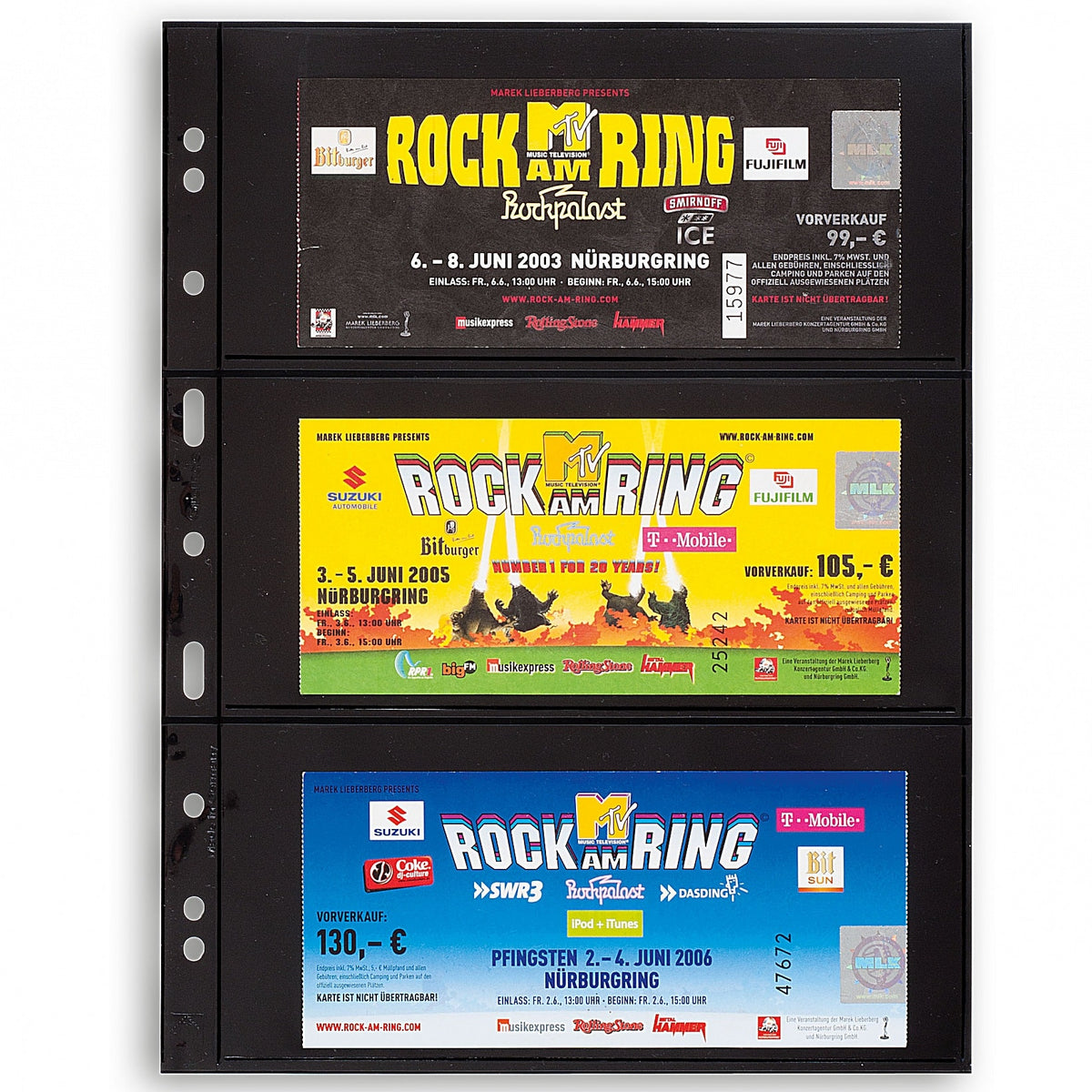 Plastic pockets GRANDE, with 3 horizontal stripes, black- double sided