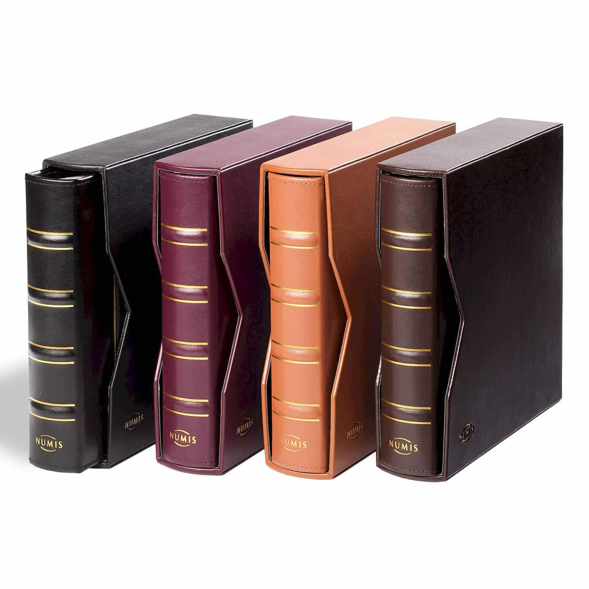 Leather Binder NUMIS, in Classic Design, leatherette slipcase, darkbrown