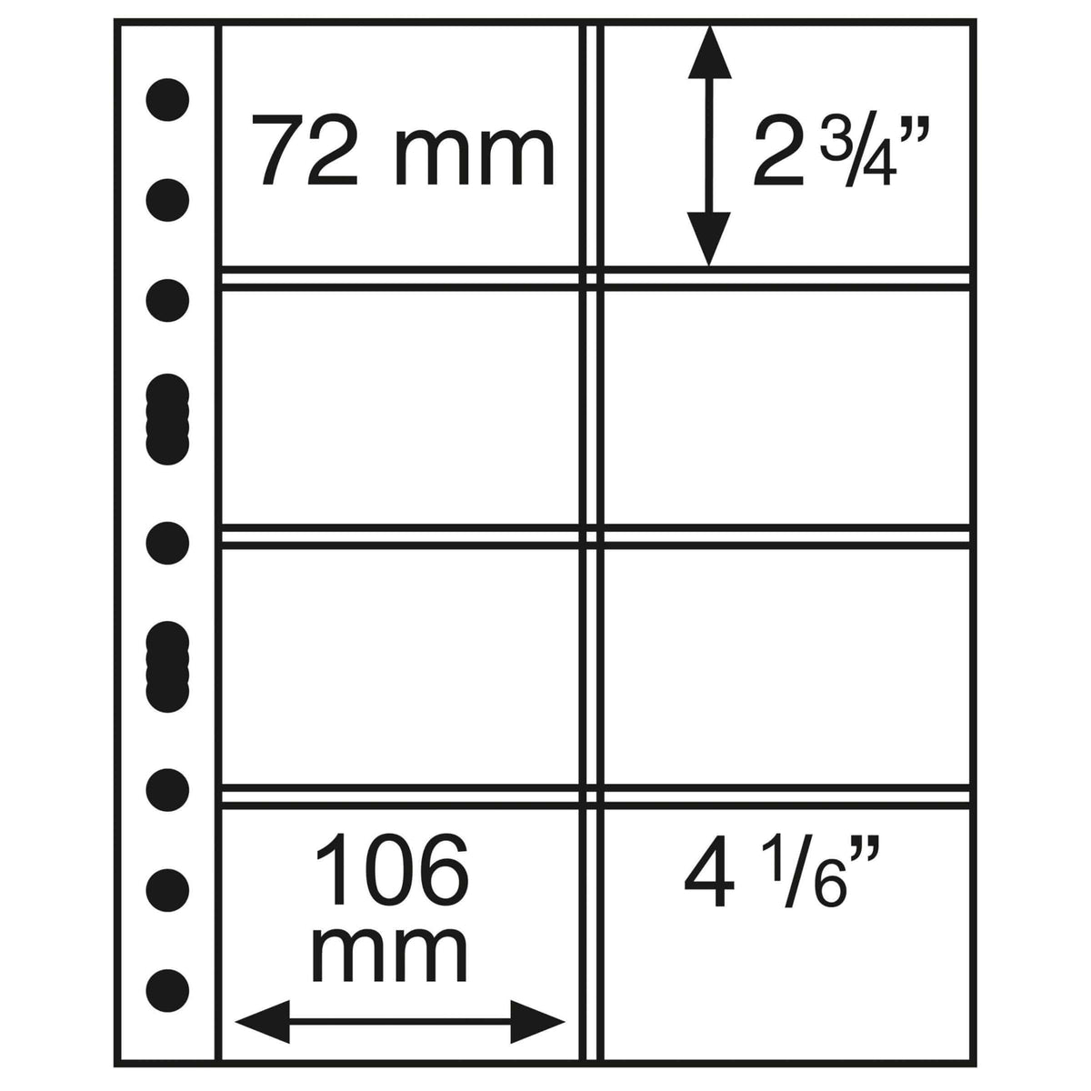 Plastic pockets GRANDE, with 8 pockets, 106x72mm, clear, pack of 5 - suits Carded coins
