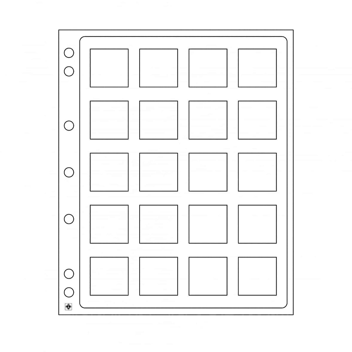 Plastic Sheets ENCAP, clear pockets for 20 square Coin Capsules QUADRUM 50 x 50mm
