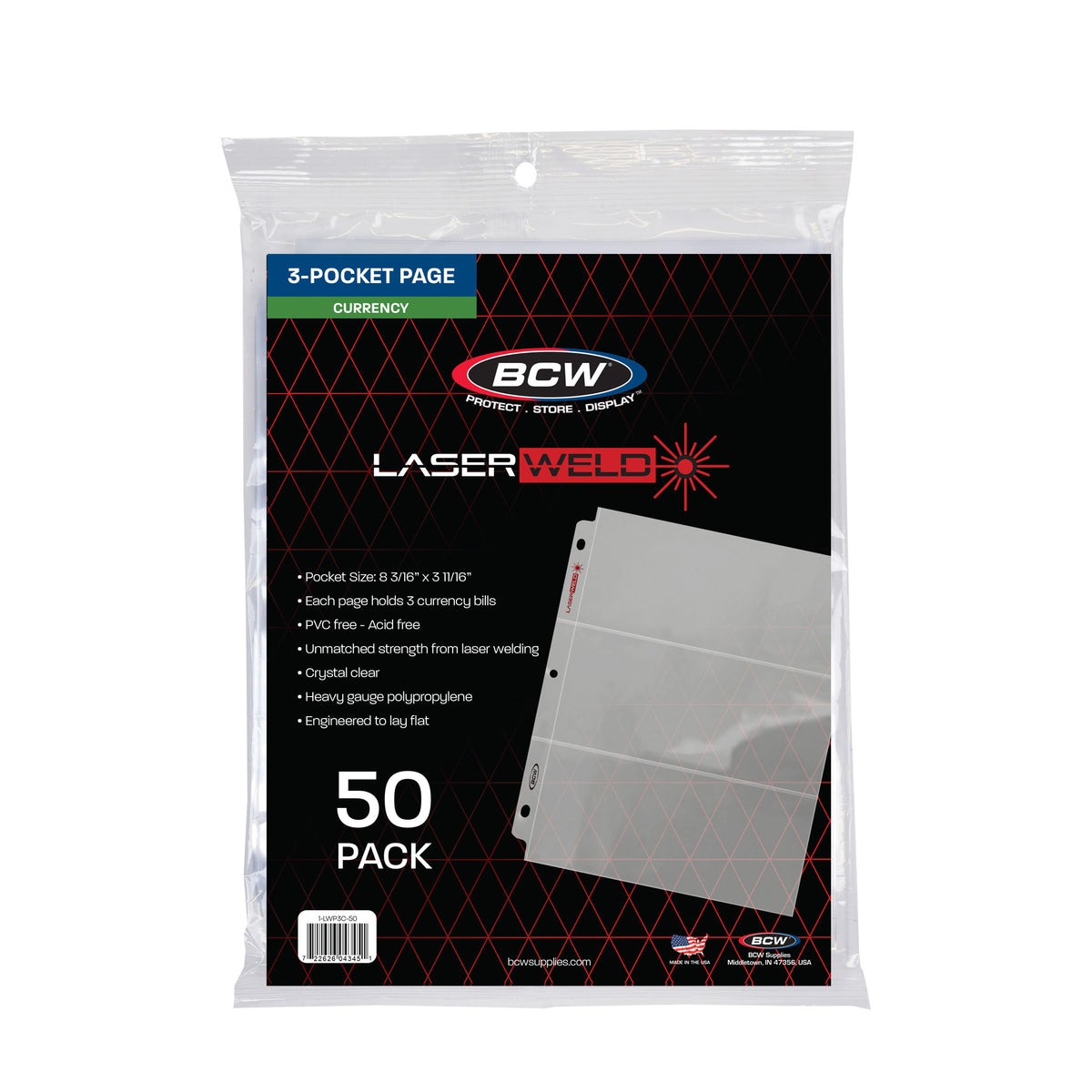 BCW Laserweld 3-Pocket Currency Page (50 Count. Pack) – product image 1