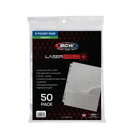 BCW Laserweld 3-Pocket Currency Page (50 Count. Pack) – product image 1