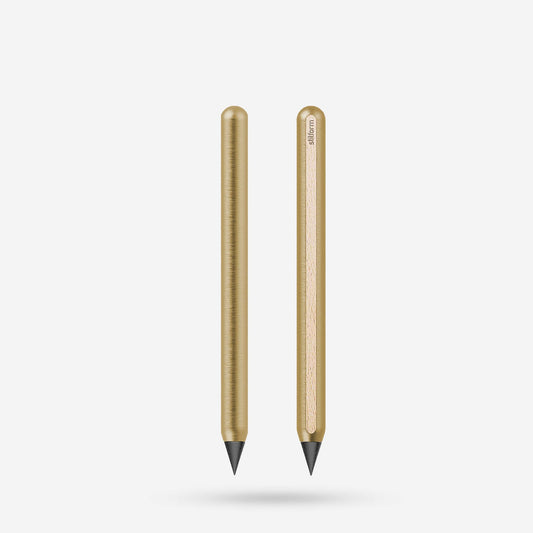 Stilform 200007 Brass AEON pencil with graphite tip, shown from the front and back