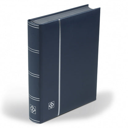 Stockbook LEDER, DIN A4, 64 black pages, padded genuine leather cover, blue