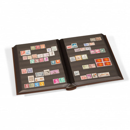 Stockbook LEDER, DIN A4, 64 black pages, padded genuine leather cover, brown