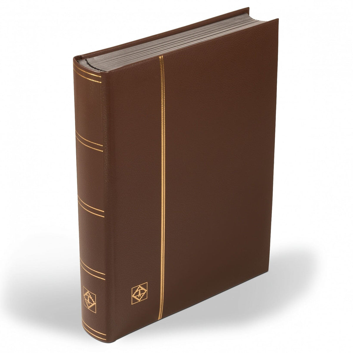 Stockbook LEDER, DIN A4, 64 black pages, padded genuine leather cover, brown
