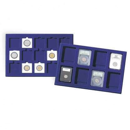 Coin Trays L for 15 coin holders up to 50x50mm, blue, packed by 2