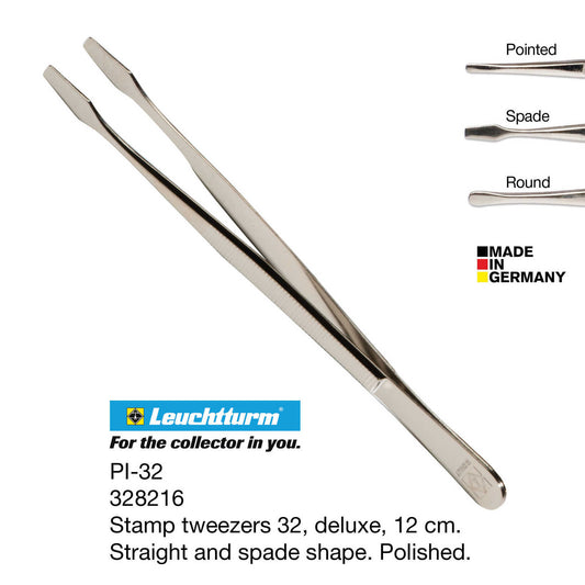 Stamp Tweezers 32, de-luxe, 12 cm. Straight and spade shape.