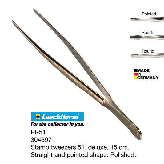 Stamp Tweezers 51, de-luxe, 15 cm.Straight and pointed shape.